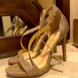 Gold strapped Jessica Simpson